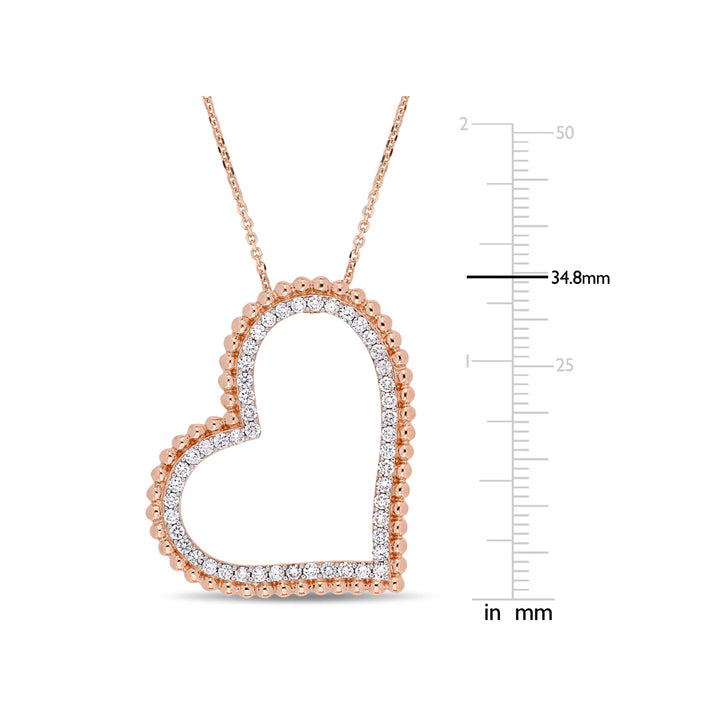 1.00 Carat (ctw I1-I2) Diamond Heart Pendant Necklace in 14K Rose Pink Gold with Chain Image 3