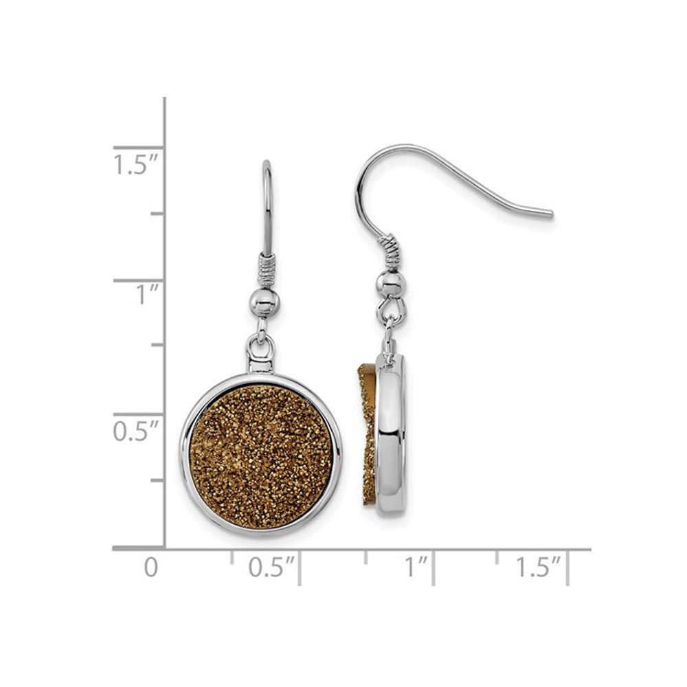 Yellow Druzy Dangle Circle Earrings in Polished Stainless Steel Image 3