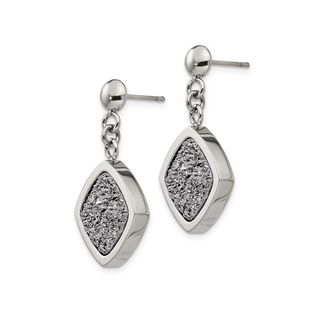 Silver Druzy Dangle Earrings in Polished Stainless Steel Image 4