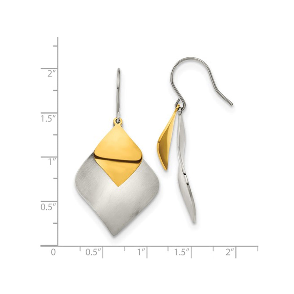 Stainless Steel Brushed and Polished Yellow Plated Dangle Earrings Image 2