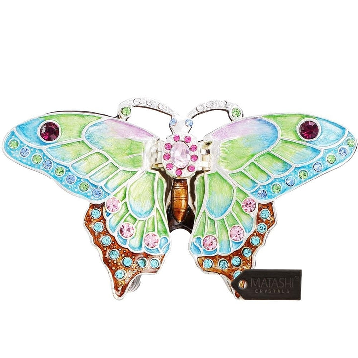 Matashi Hand Painted Butterfly in Flight Ornament/Trinket Box Embellished with 24K Gold and fine Crystals Image 2