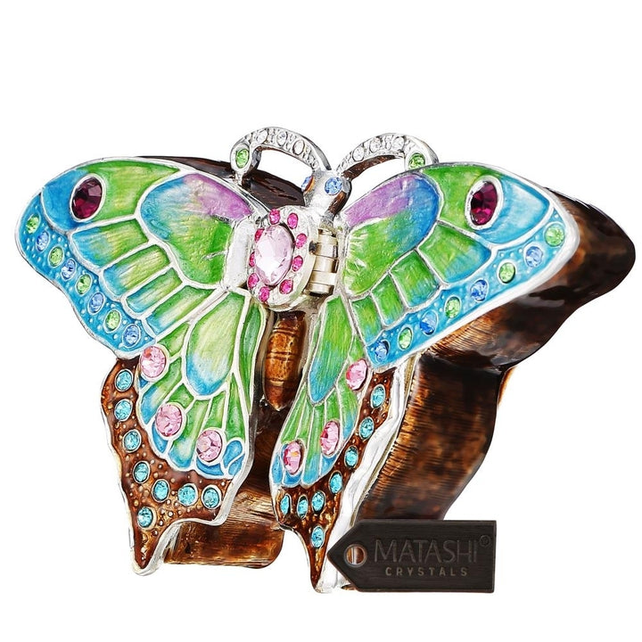 Matashi Hand Painted Butterfly in Flight Ornament/Trinket Box Embellished with 24K Gold and fine Crystals Image 3