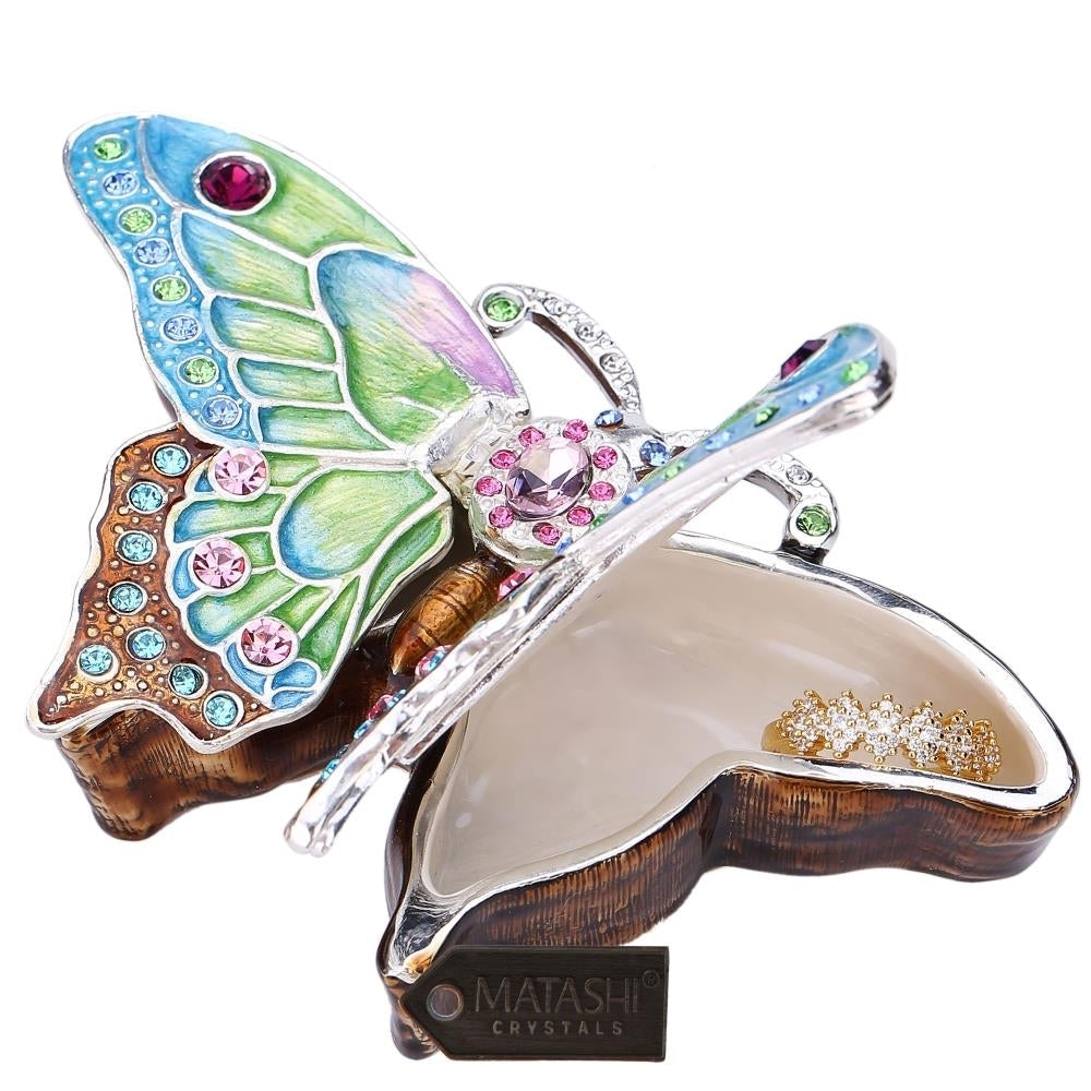 Matashi Hand Painted Butterfly in Flight Ornament/Trinket Box Embellished with 24K Gold and fine Crystals Image 4