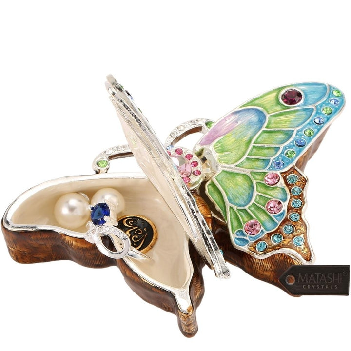 Matashi Hand Painted Butterfly in Flight Ornament/Trinket Box Embellished with 24K Gold and fine Crystals Image 4