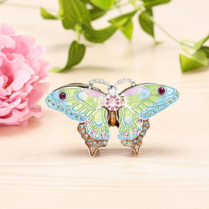 Matashi Hand Painted Butterfly in Flight Ornament/Trinket Box Embellished with 24K Gold and fine Crystals Image 6