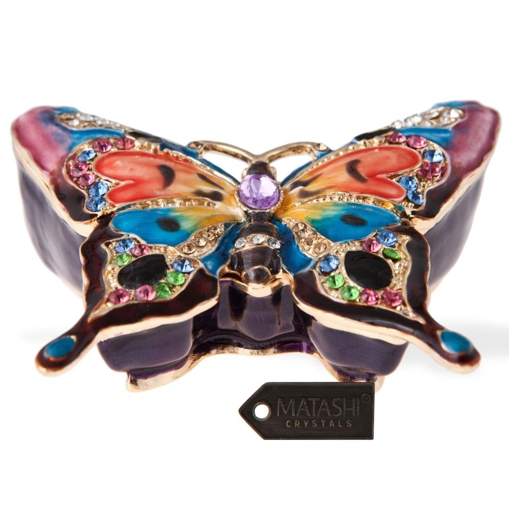 Matashi Hand Painted Butterfly in Flight Ornament/Trinket Box Embellished with 24K Gold and fine Matashi Crystals Image 2