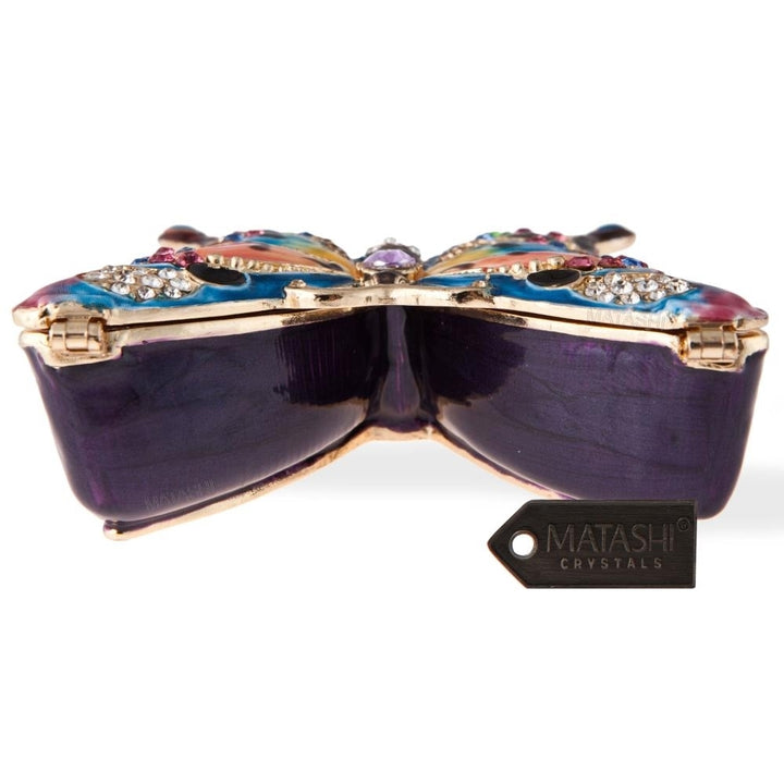 Matashi Hand Painted Butterfly in Flight Ornament/Trinket Box Embellished with 24K Gold and fine Matashi Crystals Image 3