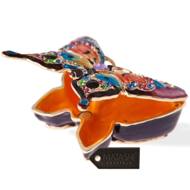 Matashi Hand Painted Butterfly in Flight Ornament/Trinket Box Embellished with 24K Gold and fine Matashi Crystals Image 4