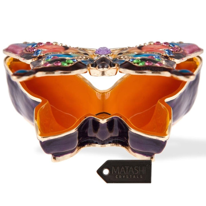 Matashi Hand Painted Butterfly in Flight Ornament/Trinket Box Embellished with 24K Gold and fine Matashi Crystals Image 4