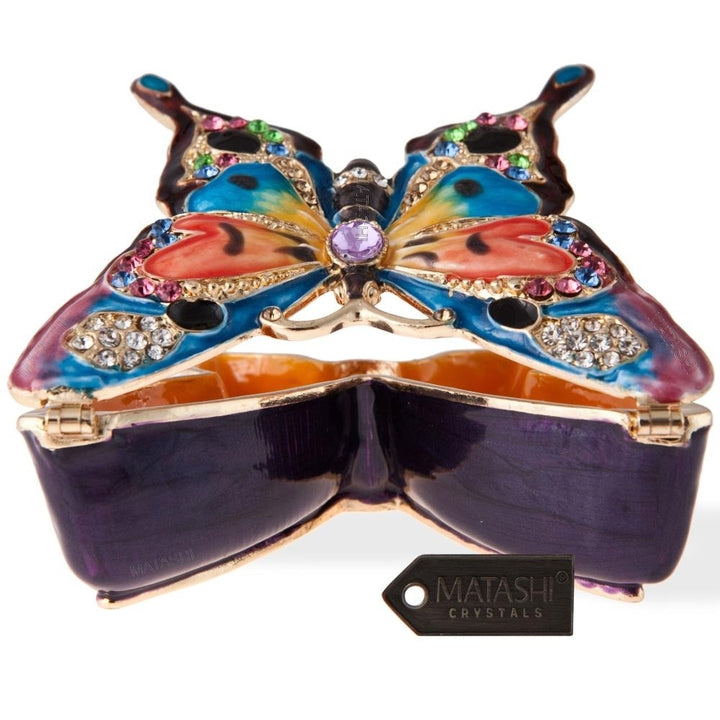 Matashi Hand Painted Butterfly in Flight Ornament/Trinket Box Embellished with 24K Gold and fine Matashi Crystals Image 6