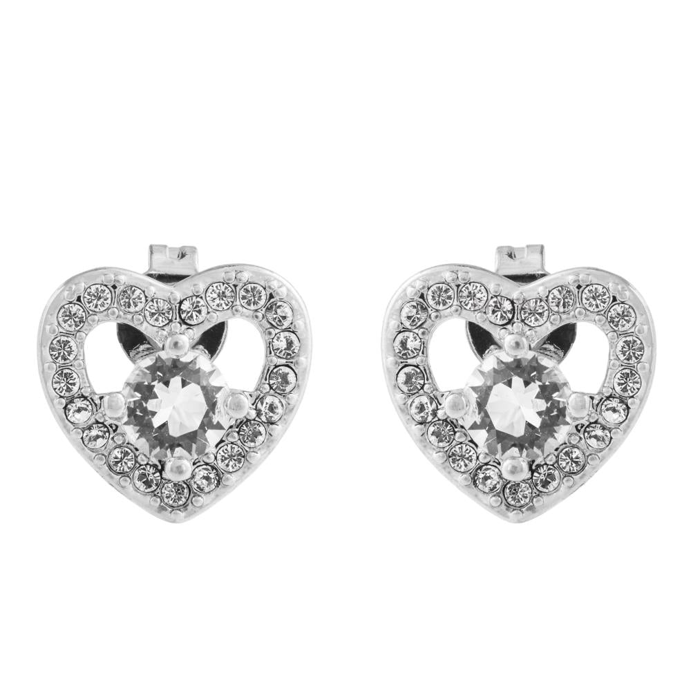 Matashi 18K White Gold Plated Stud Earrings w Crystal Centered Heart Design and Crystals Womens Jewelry Gift for Image 2