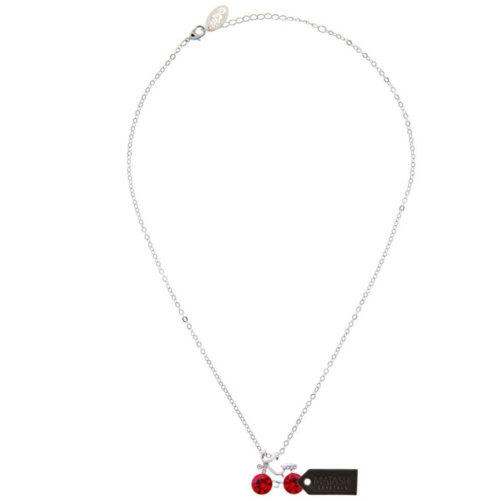 Matashi Rhodium Plated Necklace w Bicycle Design and 16" Extendable Chain w Red Crystals Womens Jewelry Gift for Image 3