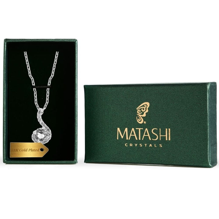 Matashi 18K White Gold Plated Necklace w Spiral Design and 16" Extendable Chain Made w Crystals Womens Jewelry Gift for Image 1