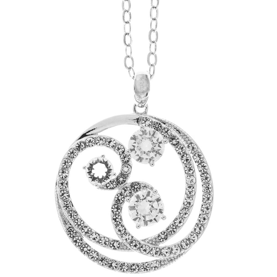 Matashi 18K White Gold Plated Necklace w Entangled Swirl Design w 16" Extendable Chain w Crystals Womens Jewelry Gift Image 1