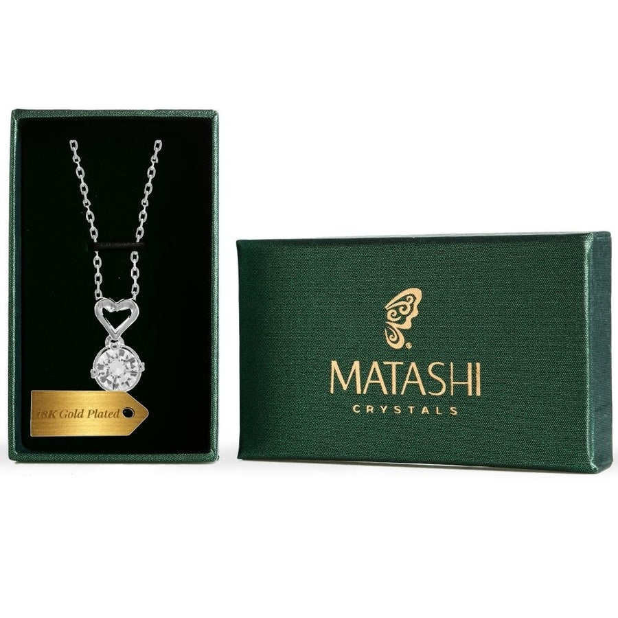 Matashi 18K White Gold Plated Necklace w Crystal and Heart Design w 16" Extendable Chain and Crystals Womens Jewelry Image 1