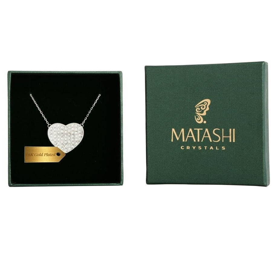 Matashi 18K White Gold Necklace w Crystal Encrusted Heart Design w 16" Extendable Chain and Crystals Womens Jewelry Gift Image 1