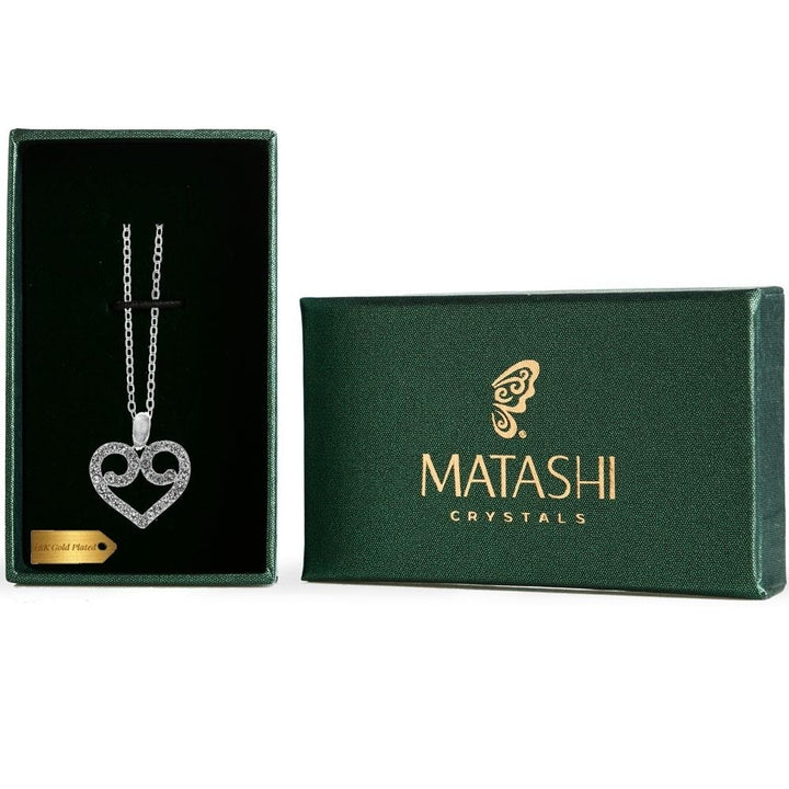 Matashi 18K White Gold Plated Necklace w "Heart and Crystal" Design w 16" Extendable Chain and Crystals Womens Jewelry Image 7