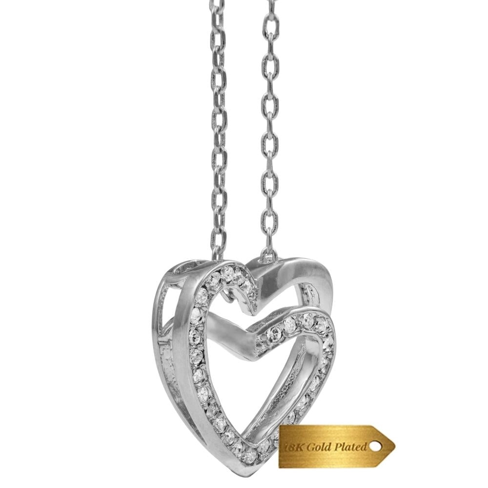 Matashi White Gold Plated Double Heart Pendant Necklace w Sparkling Clear Crystals Womens Jewelry Gift for Christmas Image 2