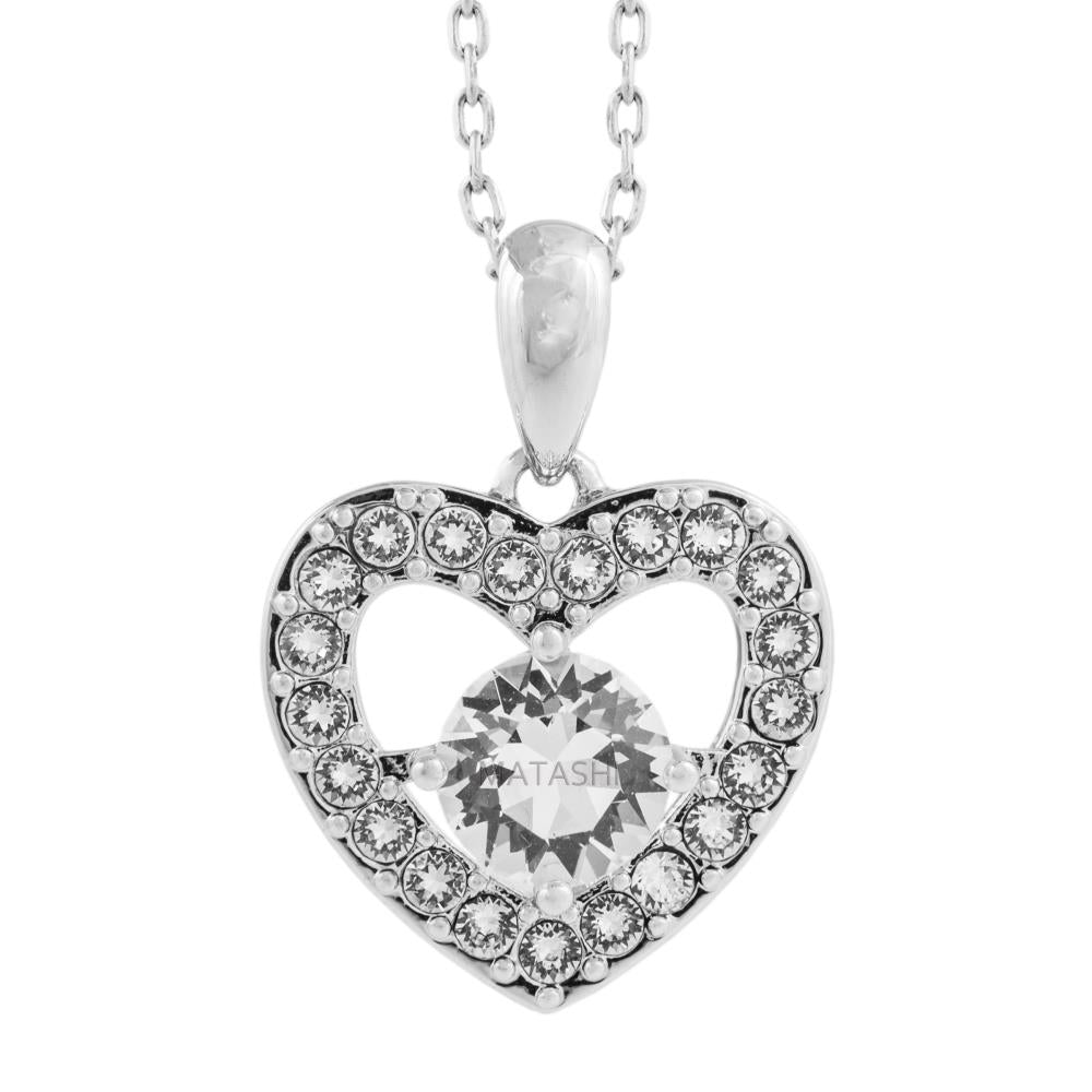 Matashi 18K White Gold Plated Necklace w Crystal Centered Heart Design w 16" Extendable Chain and Crystals Womens Image 2