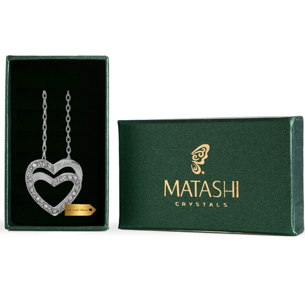 Matashi White Gold Plated Double Heart Pendant Necklace w Sparkling Clear Crystals Womens Jewelry Gift for Christmas Image 4