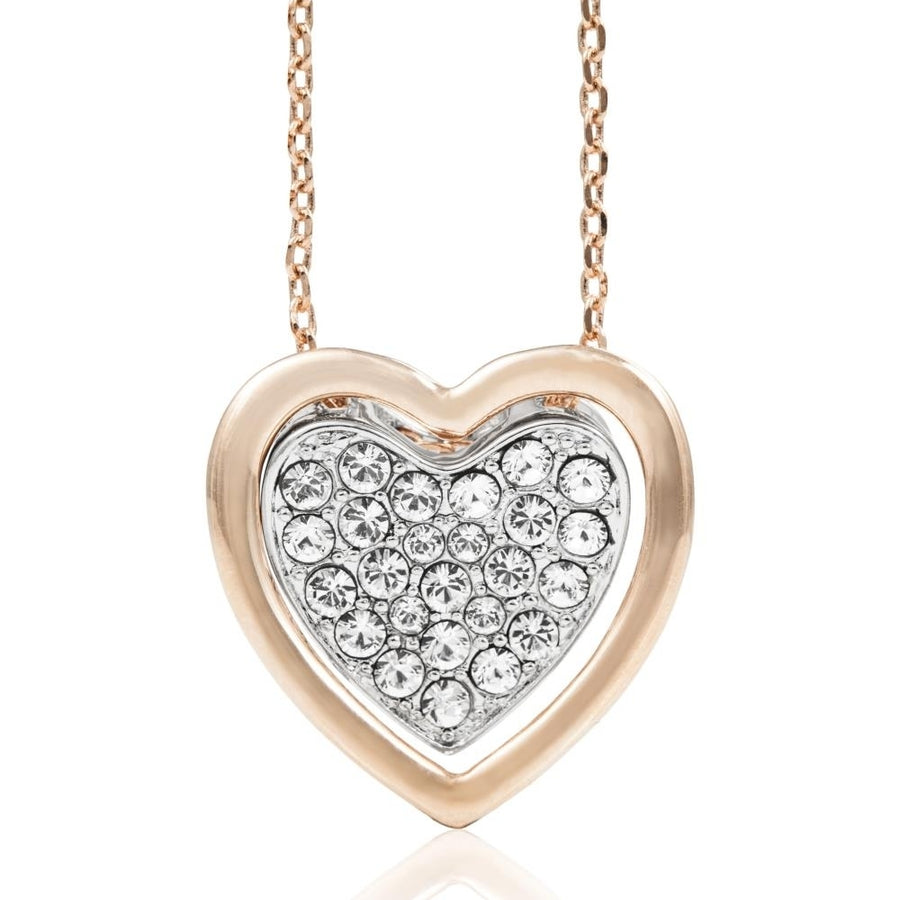 Matashi Rose and White Gold Plated Heart Pendant Necklace w Sparkling Clear Crystals Womens Jewelry Gift for Christmas Image 1
