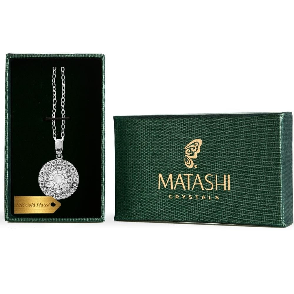 Matashi 18K White Gold Plated Necklace w 3 Concentric Circles Design w 16" Extendable Chain and Crystals Womens Jewelry Image 7