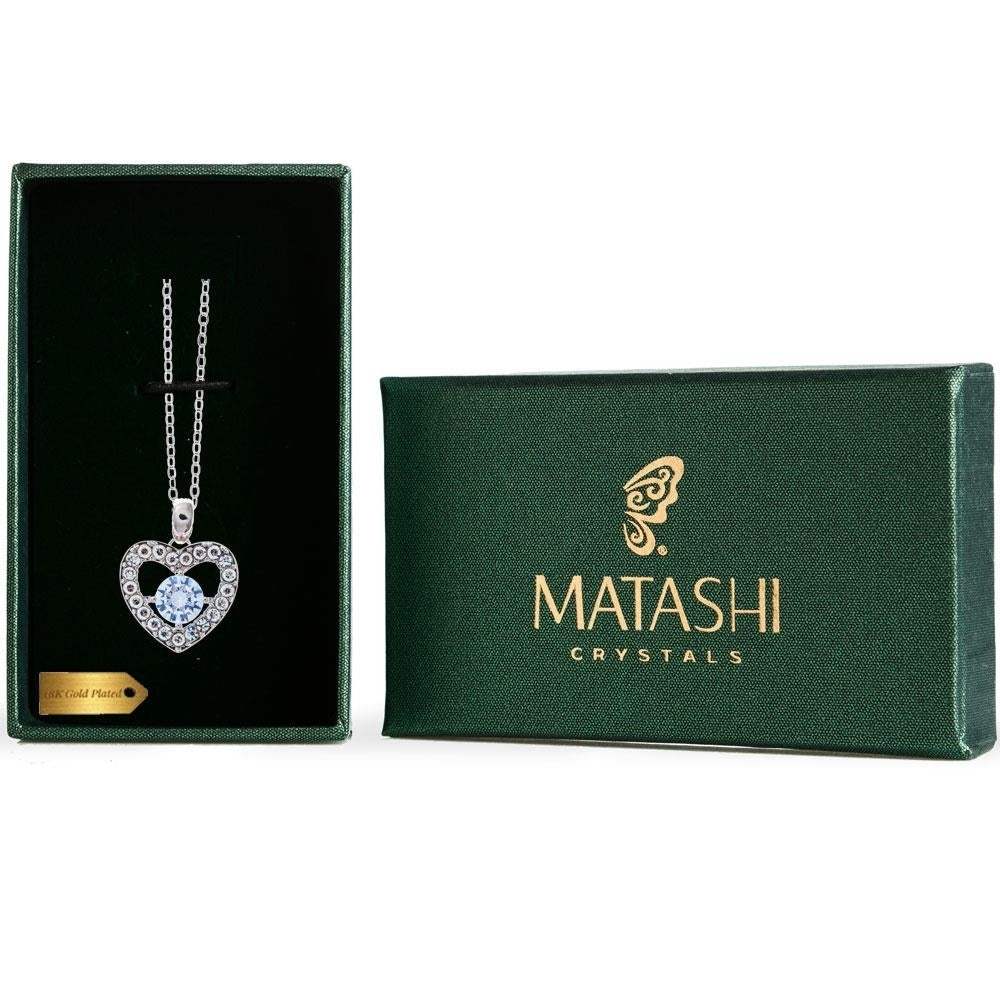 Matashi 18K White Gold Plated Necklace w Crystal Centered Heart Design w 16" Extendable Chain and Crystals Womens Image 7