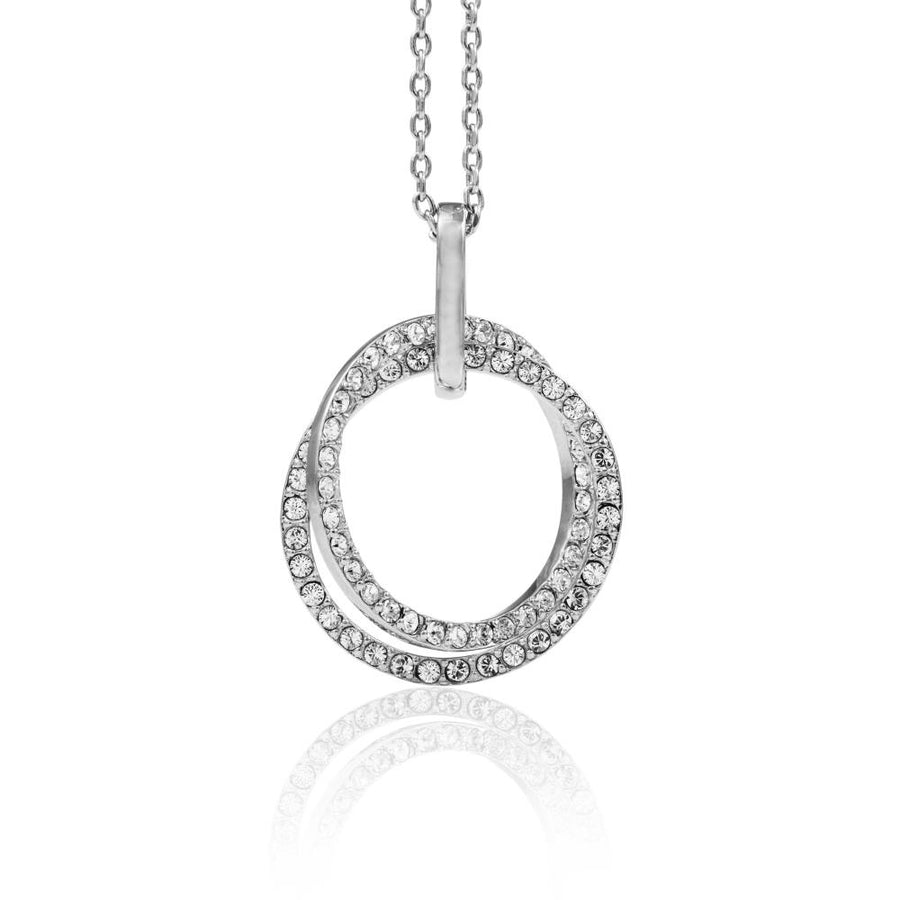 Matashi 18K White Gold Plated Double Circle Pendant Necklace w Sparkling Clear Crystals Womens Jewelry Gift for Image 1