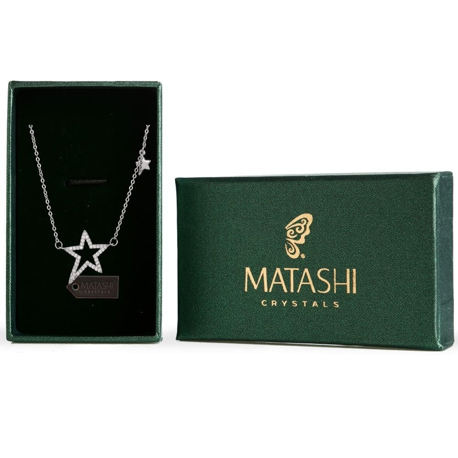 Matashi Rhodium Plated CZ Star Chain Necklace for Women Chic CZ Pendant for Women w Adjustable Chain Charm Dainty Image 1