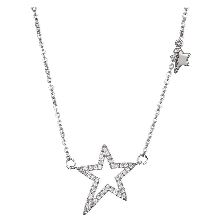 Matashi Rhodium Plated CZ Star Chain Necklace for Women Chic CZ Pendant for Women w Adjustable Chain Charm Dainty Image 2