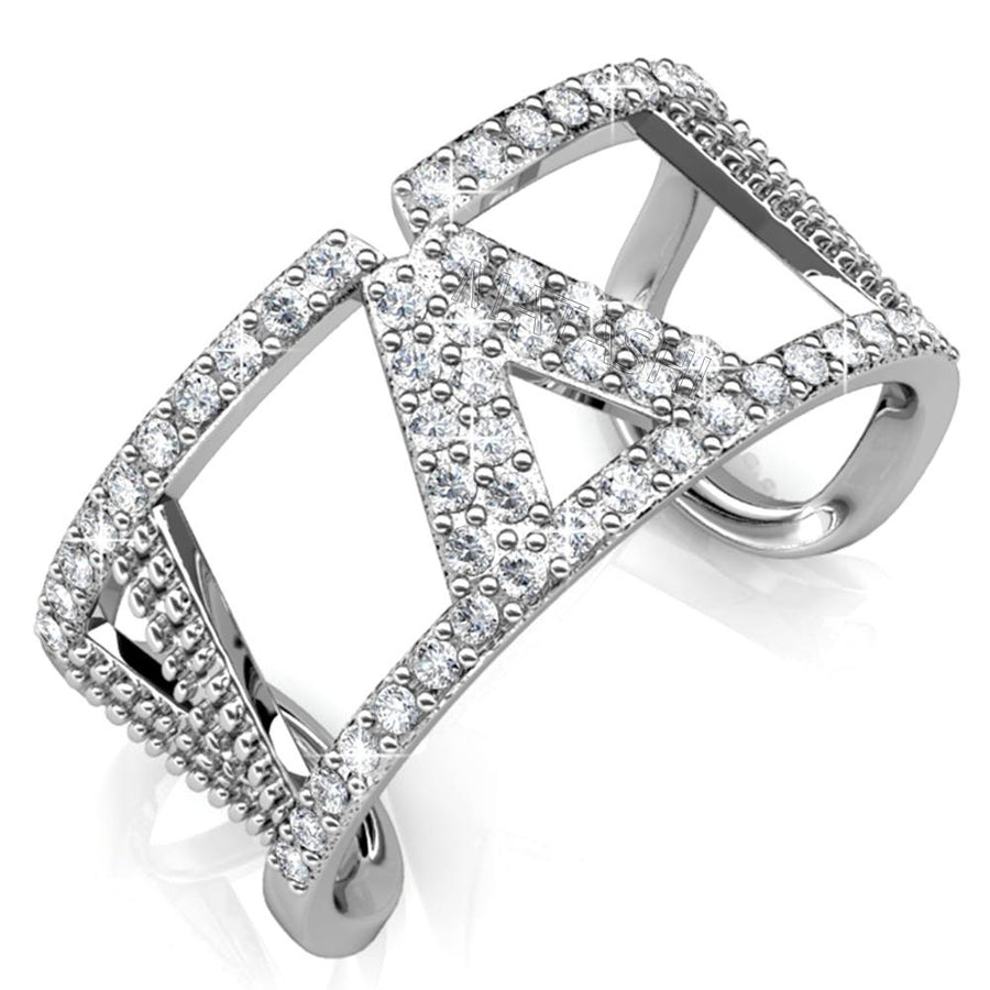 Matashi 18k White Gold Plated Womens Open Back V Ring with Clear Sparkling Crystals (Size 5) Image 1