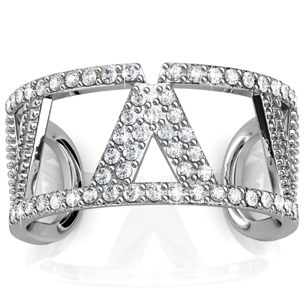 Matashi 18k White Gold Plated Womens Open Back V Ring with Clear Sparkling Crystals (Size 5) Image 2