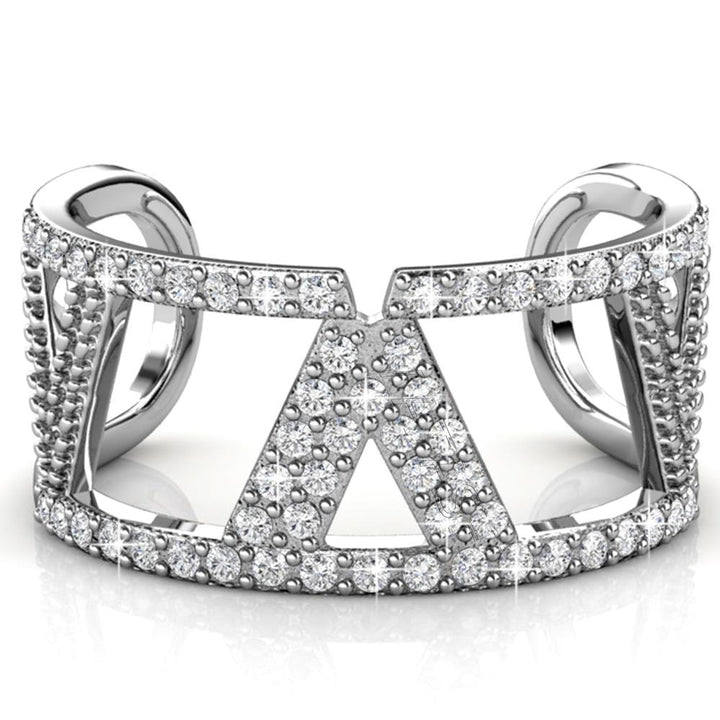 Matashi 18k White Gold Plated Womens Open Back V Ring with Clear Sparkling Crystals (Size 5) Image 3