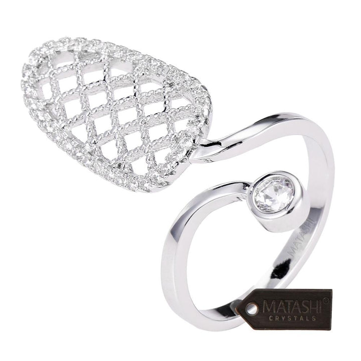 Matashi Rhodium Plated Almond Shape Wrap Ring Size 5: Unique And Modern Rhodium Plated Accessory For Women Image 3