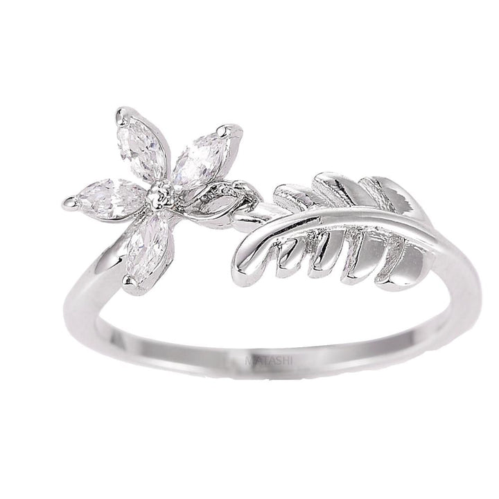 Matashi Rhodium Plated Flower Zircon Ring for Women - Open Cocktail Flower Ring Fashion Jewelry Size 8 Image 2