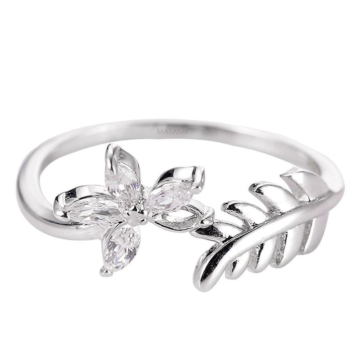 Matashi Rhodium Plated Flower Zircon Ring for Women - Women Open Statement Rings for Women (Size 6) Image 3