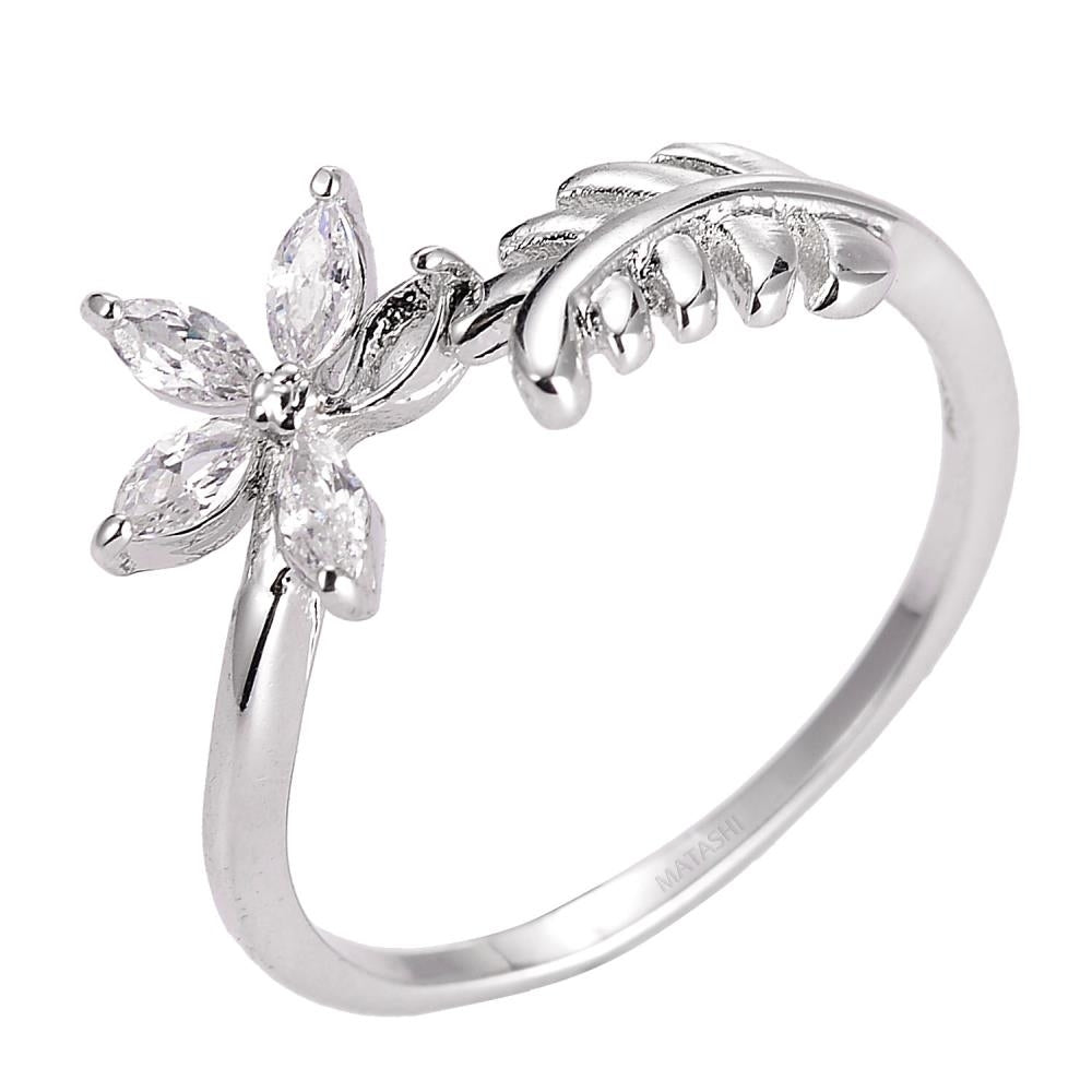 Matashi Rhodium Plated Flower Zircon Ring for Women - Women Open Statement Rings for Women (Size 6) Image 4