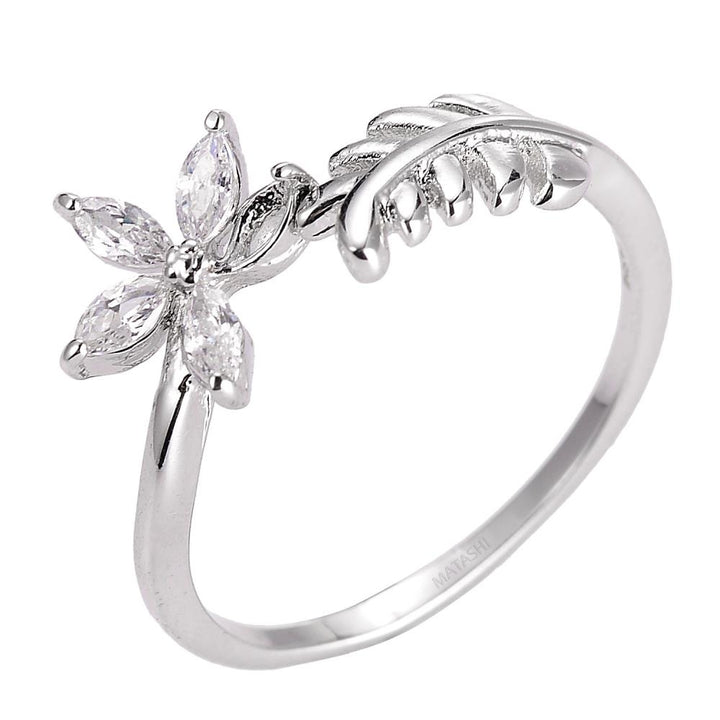 Matashi Rhodium Plated Flower Zircon Ring for Women - Open Cocktail Flower Ring Fashion Jewelry Size 8 Image 4