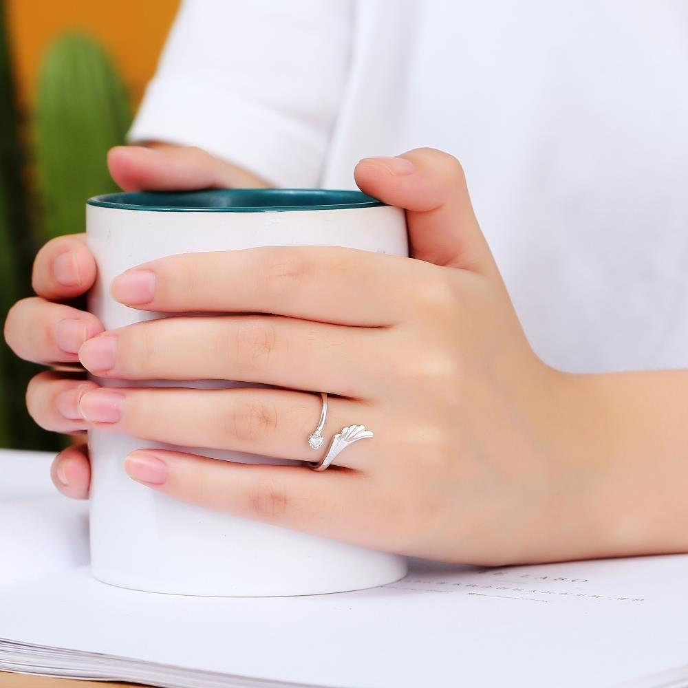 Matashi Rhodium Plated Wrap Ring With Wing and Beautiful CZ Stone Size 5 - Mesmerizing Crystal Clear Stone Comfy Fit Image 4