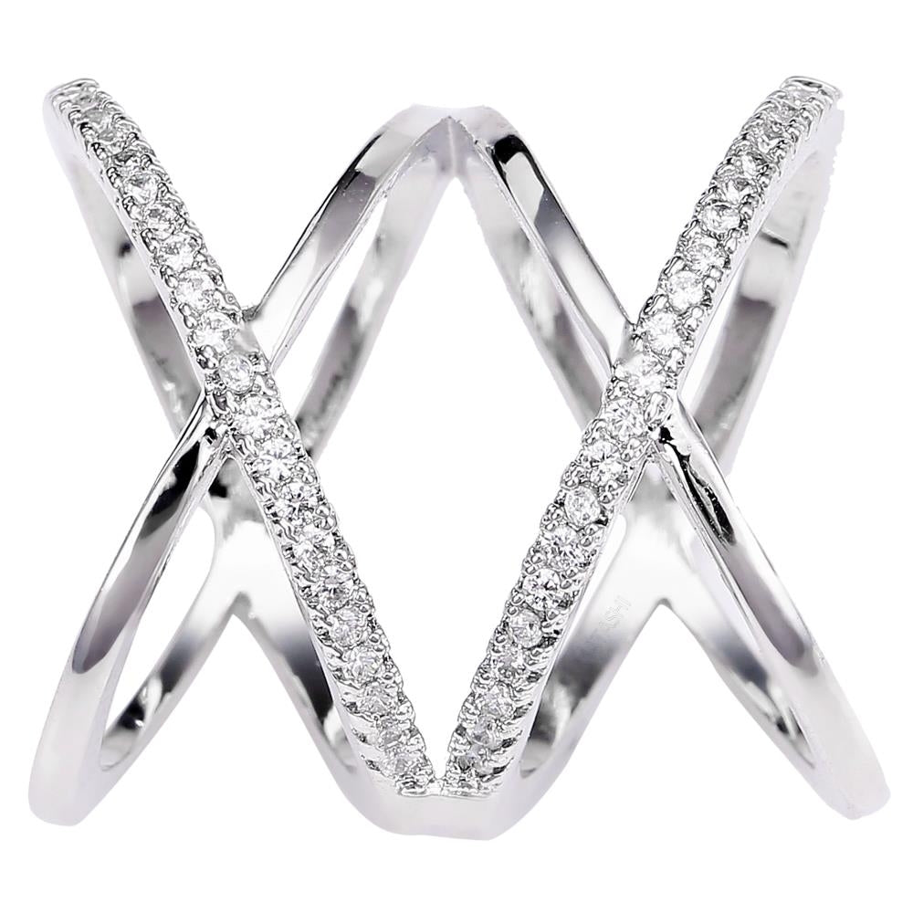 Matashi Rhodium Plated Crisscross Design Luxury Ring With CZ Stones Size 6 Image 2