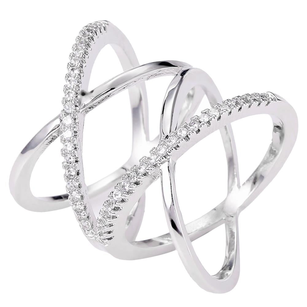 Matashi Rhodium Plated Crisscross Design Luxury Ring With CZ Stones Size 6 Image 3