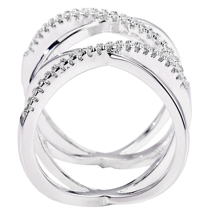 Matashi Rhodium Plated Crisscross Design Luxury Ring With CZ Stones Size 6 Image 4