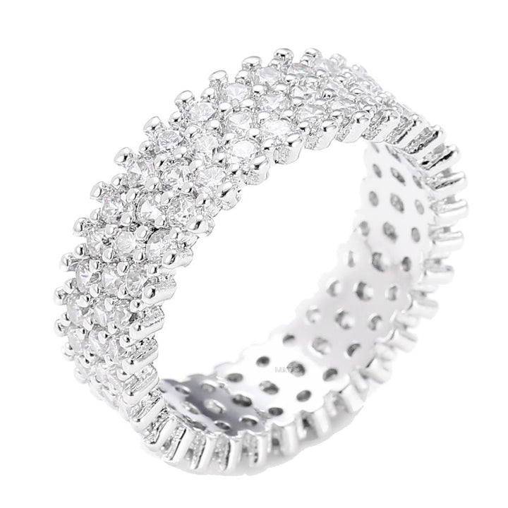 Matashi Rhodium Plated Wide 3 Row Eternity Ring Band for Women with CZ Stones Size 6 Image 3