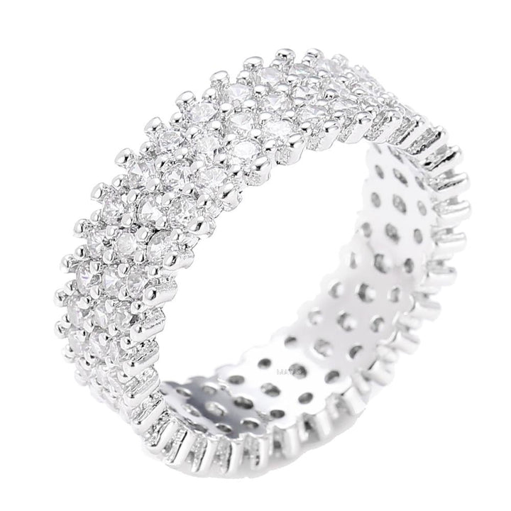 Matashi Rhodium Plated Wide 3 Row Eternity Ring Band for Women with CZ Stones Size 7 Image 3