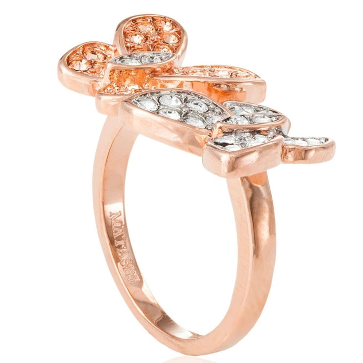 Matashi Rose Gold Plated Butterfly Motif Ring With Sparkling Clear And Matashi Rose Gold Colored Crystal Stones  size 5 Image 4