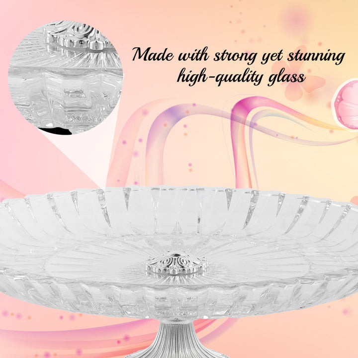 Matashi Cake Plate Centerpiece Decorative Dish Round Serving Platter w/ Silver Plated Pedestal Base for Weddings Parties Image 3