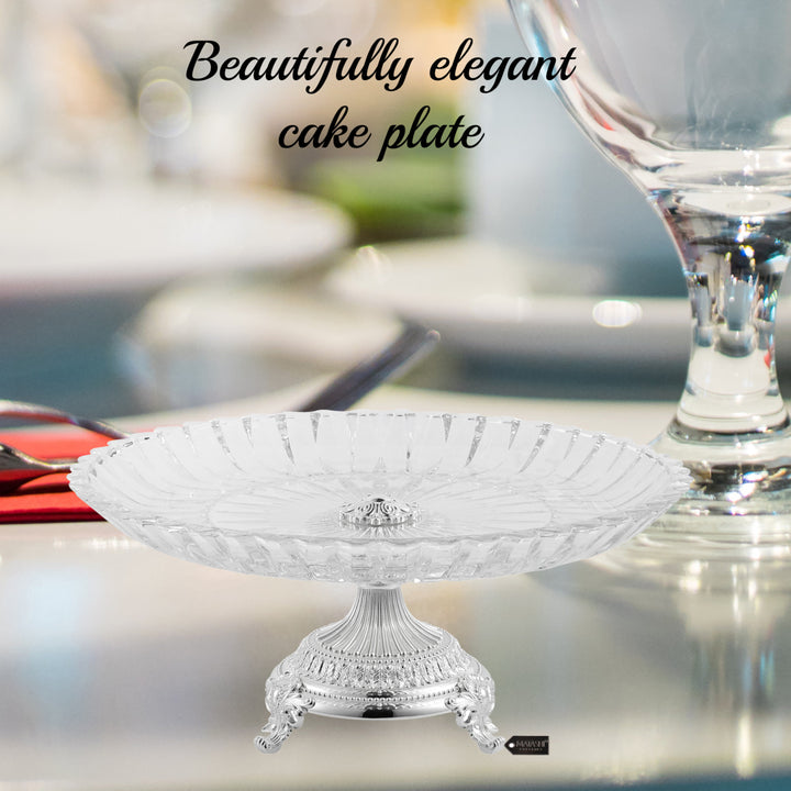 Matashi Cake Plate Centerpiece Decorative Dish Round Serving Platter w/ Silver Plated Pedestal Base for Weddings Parties Image 4