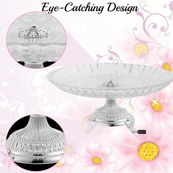 Matashi Cake Plate Centerpiece Decorative Dish Round Serving Platter w/ Silver Plated Pedestal Base for Weddings Parties Image 4