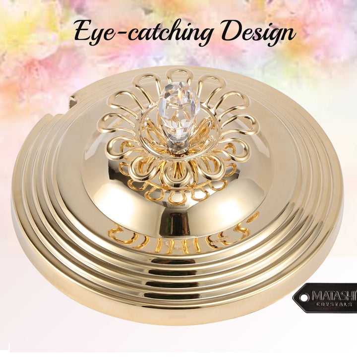 Matashi 24K Gold Plated Sugar Bowl Honey Dish Glass Bowl - Detailed Intricate Design and Flower on Cover with Crystal Image 3