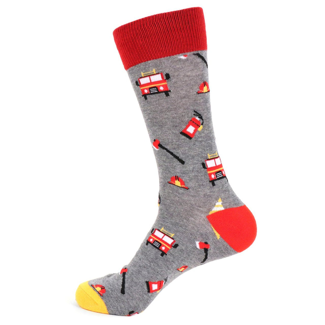 Fun Socks Mens Firefighter Novelty Socks Grey and Red with Yellow Fireman Firemen Socks Image 1